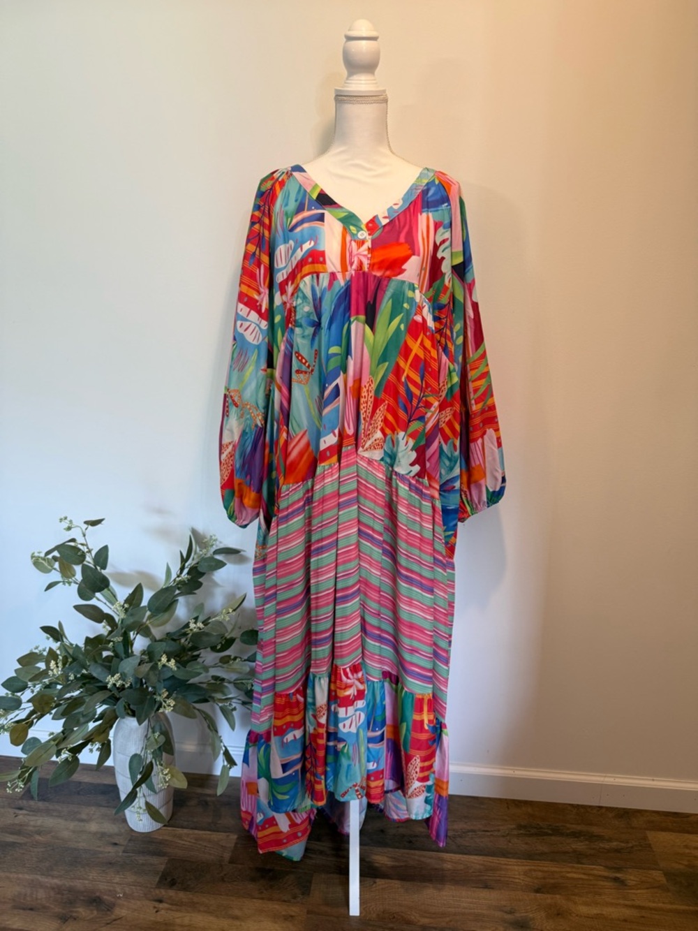 💙🩷 Multicolor Tropical Maxi Dress 🩷💙